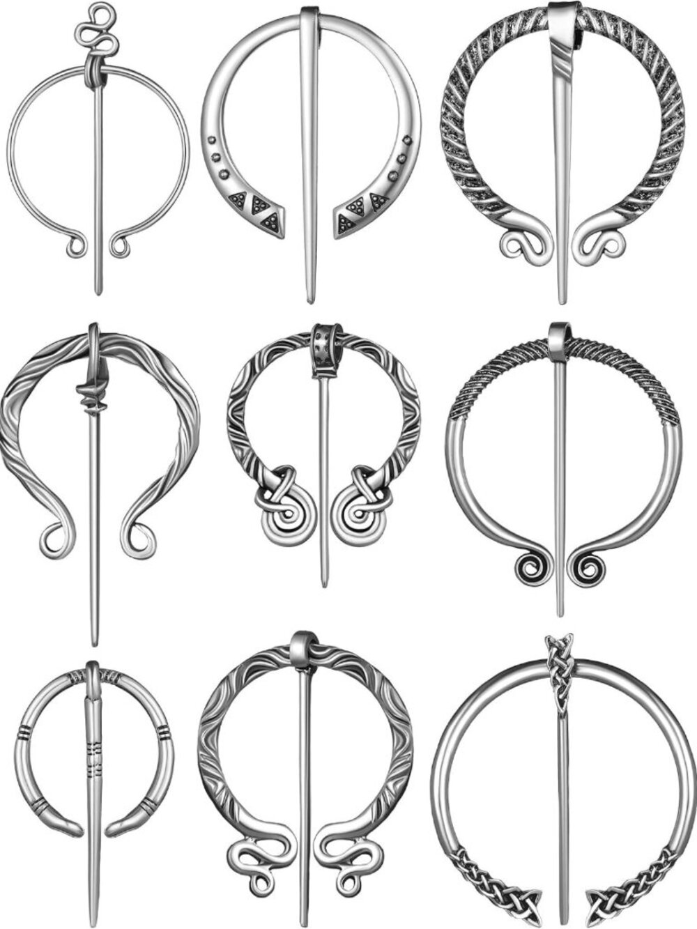 Medieval Cloak Pins Set - Vintage Viking Brooches, Celtic Shawl & Scarf Clasps